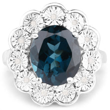 Load image into Gallery viewer, 5.11 Carat Genuine London Blue Topaz and White Diamond .925 Sterling Silver Ring