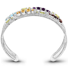 将图片加载到图库查看器,4.82 Carat Genuine Multi Stones .925 Sterling Silver Cuff Bangle