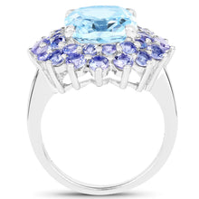 Load image into Gallery viewer, 11.22 Carat Genuine Blue Topaz and Tanzanite .925 Sterling Silver Ring