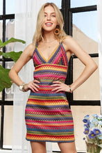 Load image into Gallery viewer, Contrast Striped V-Neck Mini Dress – Bold & Trendy Striped Dress with Flattering V-Neckline and Playful Mini Length for Casual Summer Style