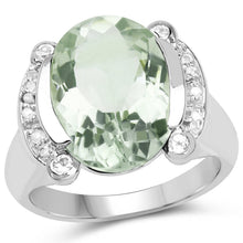 Load image into Gallery viewer, 8.12 Carat Genuine Green Amethyst, White Topaz & White Diamond .925 Sterling Silver Ring