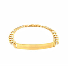 将图片加载到图库查看器,14k Two Tone Gold 8 1/2 inch Mens Narrow Curb Chain ID Bracelet with White Pave