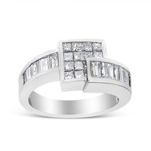 Load image into Gallery viewer, 14K White Gold 1 1/2 Cttw Invisible-Set Princess and Channel-Set Baguette Diamond Geometric Bypass Ring Band (G-H Color, SI2-I1 Clarity) - Ring Size 7