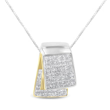 Load image into Gallery viewer, 14K White and Yellow Gold 2.0 Cttw Princess Cut Diamond Two Tone Foldover Box Pendant 18†Box Chain Necklace (H-I Color, SI1-SI2 Clarity)