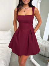 Load image into Gallery viewer, Dark Blue Bow Back Square Neck Mini Dress Luxury Feminine & Flattering Dress For Girls