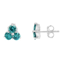 Load image into Gallery viewer, 14KT White Gold Treated Blue Diamond Trio Stud Earrings (1 1/3 cttw, Blue)