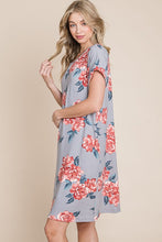 Load image into Gallery viewer, Floral Round Neck Short Tee Dress with Pockets For Women – Comfortable, Casual & Functional for Everyday Wear