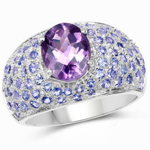 Load image into Gallery viewer, 4.21 Carat Genuine Amethyst and Tanzanite .925 Sterling Silver Ring