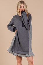 将图片加载到图库查看器,Striped Patchwork Round Neck Terry Sweatshirt Dress For Women – Casual, Trendy, Cozy, Playful, Relaxed Vibe for Everyday Wear