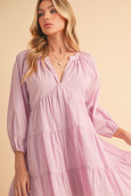Load image into Gallery viewer, Notched Balloon Sleeve Tiered Mini Dress For Women–Trendy, Chic Style with Modern Balloon Sleeves, Tiered Layers for a Playful & Flirty Look