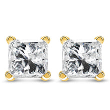 Load image into Gallery viewer, IGI Certified 3/8 Cttw Princess-Cut Square Diamond 4-Prong Solitaire Stud Earrings in 14K Yellow Gold (K-L Color, I1-I2 Clarity)