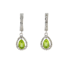 Load image into Gallery viewer, .88ct Peridot Diamond Dangle Earrings 14KT White Gold