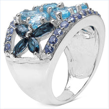 Load image into Gallery viewer, 6.06 Carat Genuine Blue Topaz, London Blue Topaz & Tanzanite .925 Sterling Silver Ring
