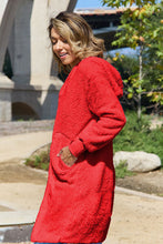 Load image into Gallery viewer, Red Double Take Full Size Hooded Teddy Bear Jacket with Thumbholes Ultra-Cozy & Stylish Comfortable Outerwear