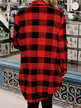 Load image into Gallery viewer, Deep Red Plaid Collared Neck Snap-Down Long Sleeve Jacket – Classic & Trendy Outerwear with Pockets