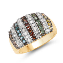 Load image into Gallery viewer, 14K Yellow Gold Plated 0.84 Carat Genuine Multi Diamond .925 Sterling Silver Ring