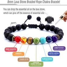Load image into Gallery viewer, 8mm Lava Rock 7 Chakras Braided Bracelet