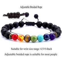 Load image into Gallery viewer, 8mm Lava Rock 7 Chakras Braided Bracelet