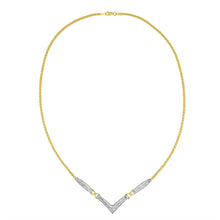 Load image into Gallery viewer, 14K Yellow and White Gold 2.0 Cttw Princess Cut Diamond Flared and X-Station V Shaped 18†Franco Chain Statement Necklace (H-I Color, SI2-I1 Clarity)