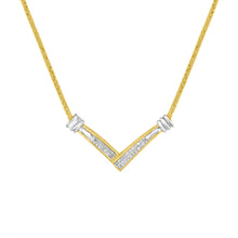 将图片加载到图库查看器,14K Yellow and White Gold 1/4 Cttw Princess Cut Diamond Channel-Set “V†Shape 18" Pendant Necklace (H-I Color, SI2-I1 Clarity)