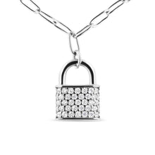 将图片加载到图库查看器,.925 Sterling Silver 1/4 Cttw Diamond Lock 18" Pendant Necklace with Paperclip Chain (H-I Color, SI2-I1 Clarity)