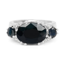 Load image into Gallery viewer, 8.62 Carat Genuine Black Sapphire & White Topaz .925 Sterling Silver Ring
