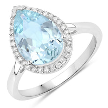 Load image into Gallery viewer, 2.25 Carat Genuine Aquamarine And White Diamond 10K White Gold Ring