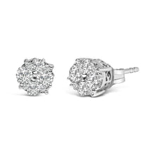 Load image into Gallery viewer, .925 Sterling Silver 1/2 cttw Prong Set Round-Cut Diamond Cluster Stud Earring (I-J Color, I2-I3 Clarity)