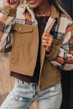Load image into Gallery viewer, Plaid Corduroy Flap Pockets Button Up Jacket Trendy Outerwear With Classic Flap Pockets For Casual Comfort