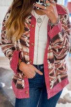 Load image into Gallery viewer, Retro Unique Geometric Print Corduroy Trim Button-Up Jacket Classic Modern Deep Rose Jacket