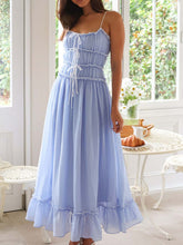 Load image into Gallery viewer, Vintage Ruffled Hem Midi Dress With Tied And Ruched Detail Elegant Feminine Girls Dress