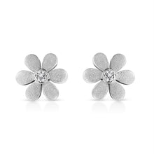 Load image into Gallery viewer, Matte Finished .925 Sterling Silver Diamond Accent Flower Hoop Stud Earring (I-J Color, I1-I2 Clarity)