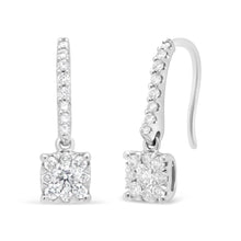 Load image into Gallery viewer, 14K White 1/2 Cttw Round Diamond Halo Dangle Hook Earring - (H-I Color, SI2-I1 Clarity)