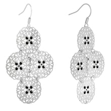 Load image into Gallery viewer, Silver Black Round Filigree Dangle Earrings