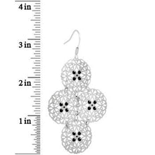 Load image into Gallery viewer, Silver Black Round Filigree Dangle Earrings
