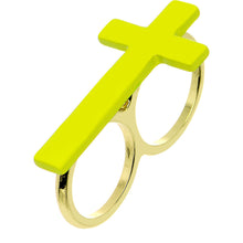 Load image into Gallery viewer, Light Yellow Neon Cross Double Finger Ring