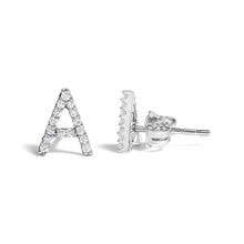 将图片加载到图库查看器,10K White Gold 1/10 Cttw Diamond Initial “A†Stud Earring