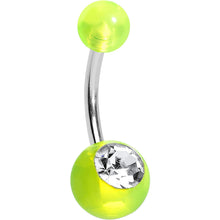 Load image into Gallery viewer, Neon Green Clear Gem Belly Ring