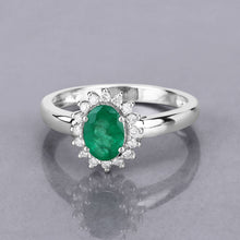 将图片加载到图库查看器,0.86 Carat Genuine Zambian Emerald and White Diamond 14K White Gold Ring