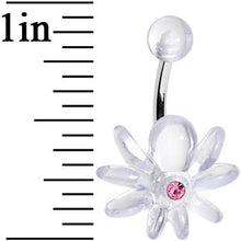 Load image into Gallery viewer, Pink Gem Clear Downward Spider J-Bar Belly Ring