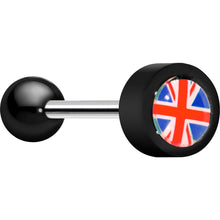 Load image into Gallery viewer, 14G 5/8 Black Acrylic UK British Flag Tongue Ring