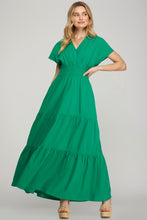 Load image into Gallery viewer, Surplice Short Sleeve Tiered Maxi Dress With Pockets For Women โ Fluttering, Elegant and Versatile Maxi Dress with Surplice Neckline and Pockets