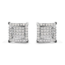 将图片加载到图库查看器,10K White Gold 1 1/4 Cttw Princess Diamond Composite Double Square and Halo Stud Earrings (I-J Color, I1-I2 Clarity)