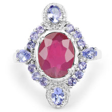 将图片加载到图库查看器,4.14 Carat Glass Filled Ruby and Tanzanite .925 Sterling Silver Ring