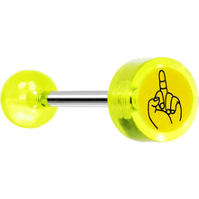 Load image into Gallery viewer, 14G 5/8 Neon Green Acrylic Giving the Middle Finger Tongue Ring