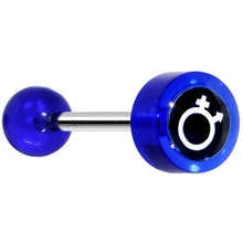 Load image into Gallery viewer, 14G 5/8 Blue Gender Symbol Tongue Ring