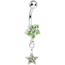 将图片加载到图库查看器,Light Green Gem Fancy Flower and Falling Star Dangle Belly Ring