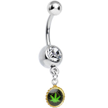 Load image into Gallery viewer, Clear Gem Black and Green Pot Leaf Charm Dangle Belly Ring