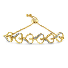 Load image into Gallery viewer, 10K Yellow Gold over .925 Sterling Silver Diamond Accented Open Hearts 6â€-9†Adjustable Chain Bolo Bracelet
