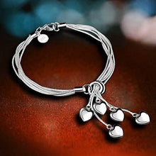 将图片加载到图库查看器,.925 Sterling Silver Five-Line Chain with Five-Heart Bracelet